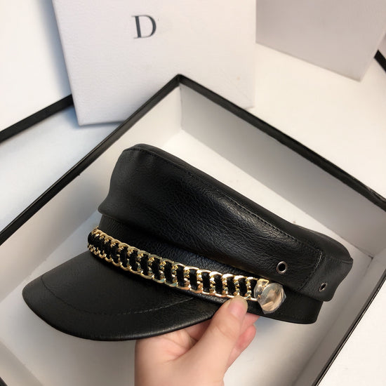 Chain Leather Navy Hat Simple Unisex Men&