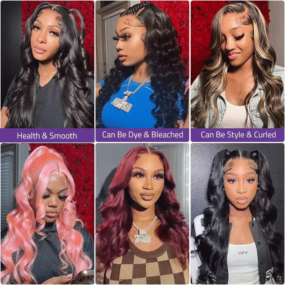 Body Wave 13x6 HD Transparent Lace Front Human Hair Wig 40 Inch Pre Plucked 220 Density 5x5 Glueless Lace Frontal Wigs for Women